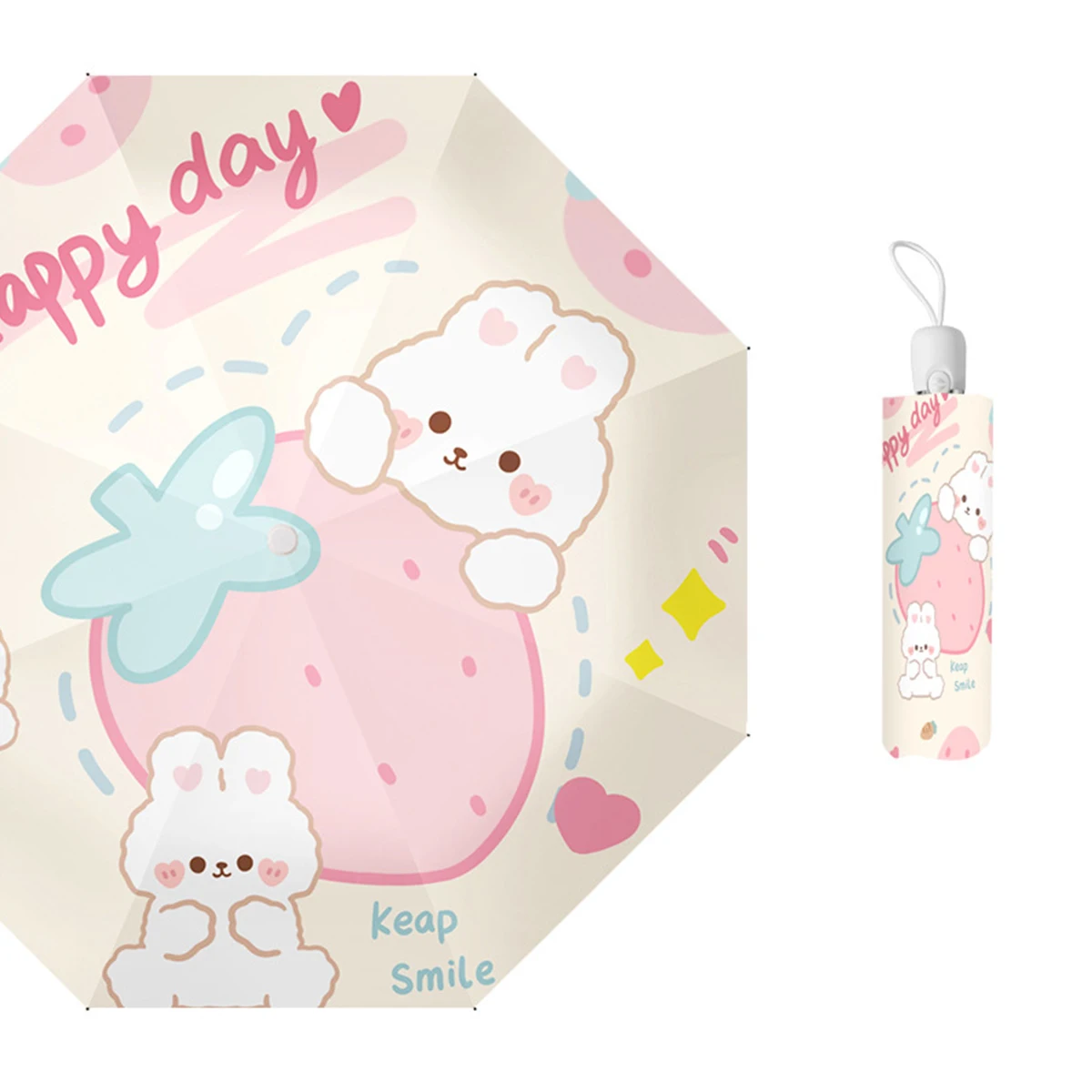 Sun Umbrella Fully Automatic Umbrella Female Pink Rabbit Sunscreen Sun Rain Dual Use Mini Fol