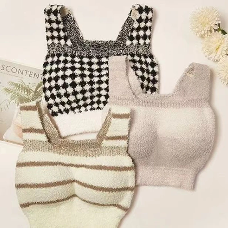 Fashion New Winter Body Top Corset Women Undershirt Slim Vest With Bra Lambswool Thermal Underwear Bottoming Basic Pant Homewear