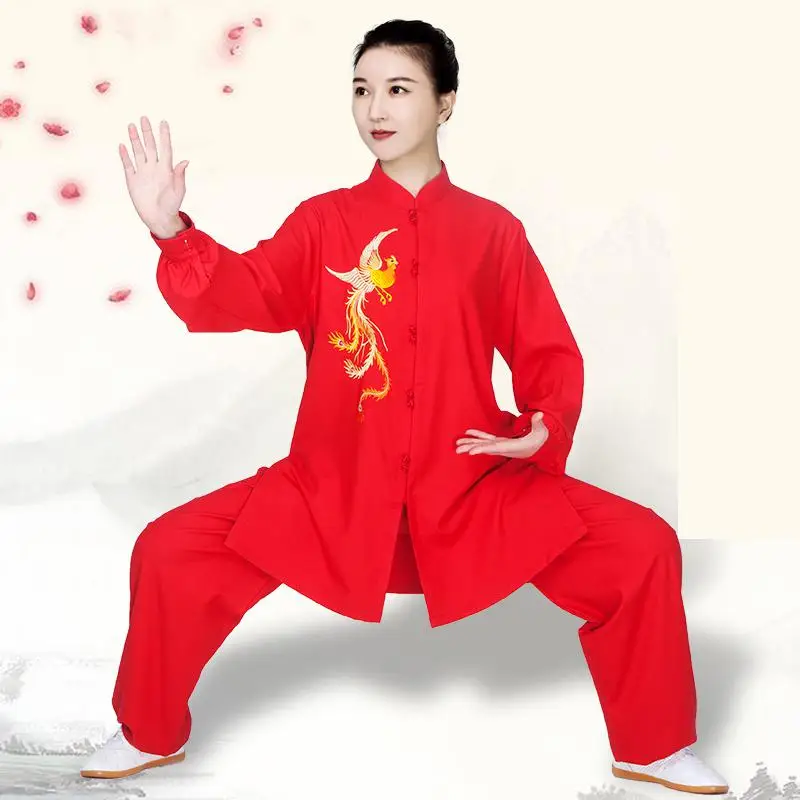 Abito Da Donna In Cotone Di Lino Retrò Rosso Tai Chi Kung Fu Wushu Uniforme Per Arti Marziali Giacca Stile Cinese Pantaloni Mattina Esercizio Costumi