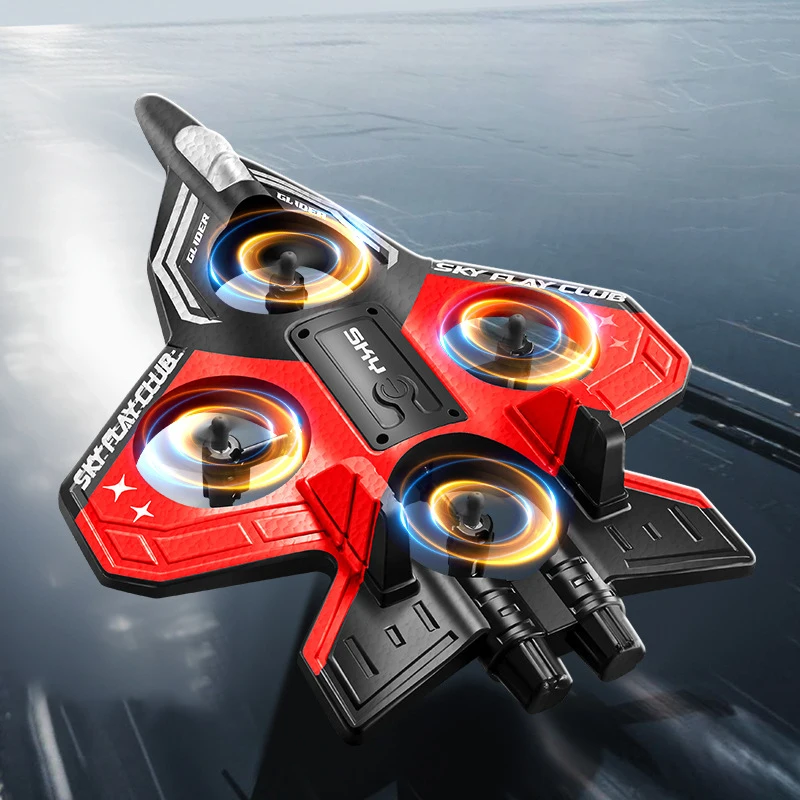 Vue rapprochée de l'avion RC télécommandé 2.4GHz 3 canaux avec stabilisateur gyroscopique 6 axes, détails du fuselage et LED lumineuses