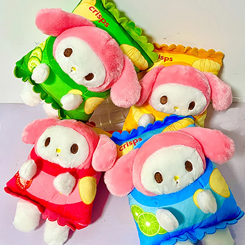 

New Sanrios Cinnamoroll Melody Potato Chip Doll Cute Soft Animal Cartoon Potato Chips Plush Doll Toy Child Student Birthday Gift