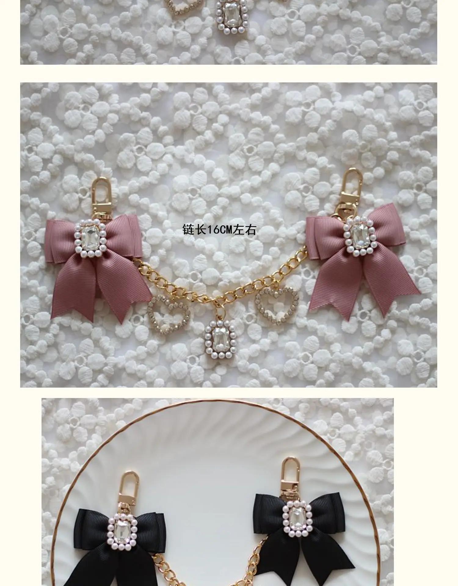 Handmade Japanese Liz Rhinestone Bow Ribbon Pearl Bag Accessories Shiny Gem Cute Girl Super Fairy Handbag Pendant Bag Charms