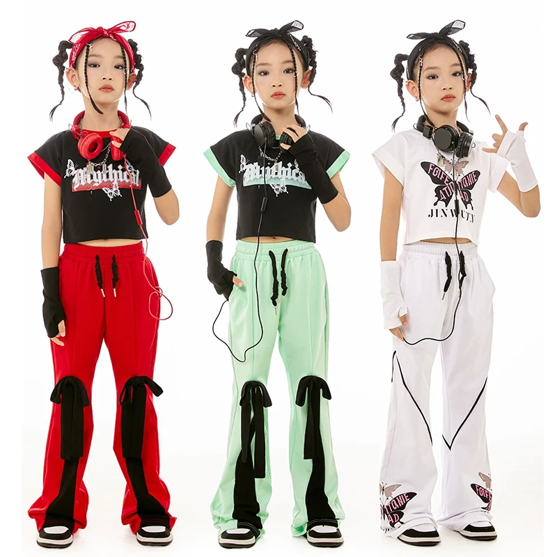 

New Children Clothing Loose Vest Hiphop Pants Suit Street Wear Girls Jazz Modern Dance Costumes Kids Hip Hop Stage Wear DN17783