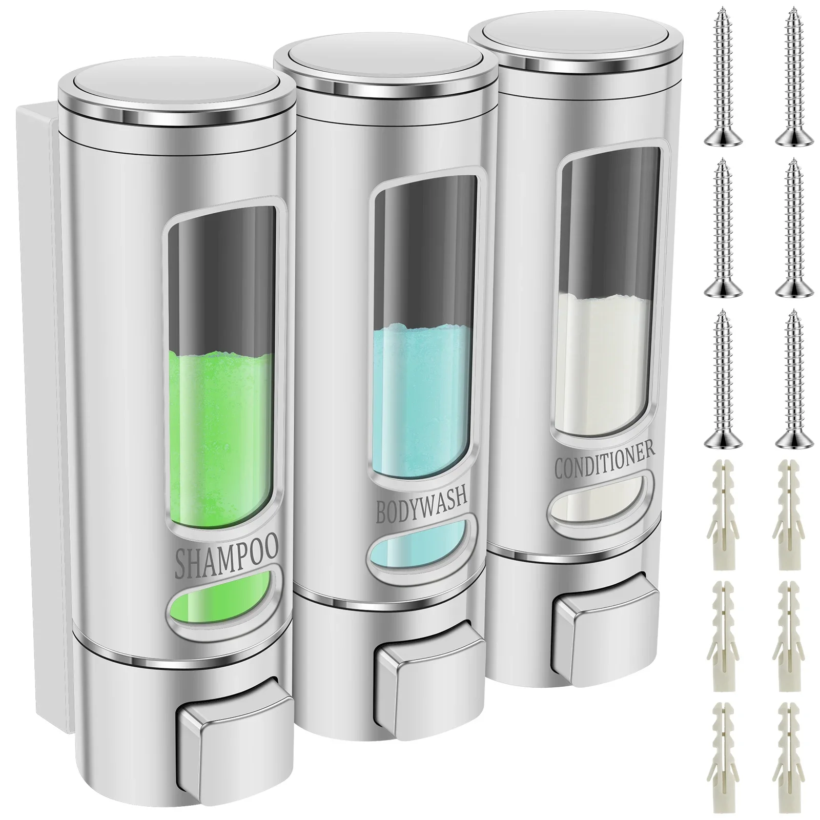 3 ชิ้น ตู้กดสบู่แบบเติมได้ติดผนัง สำหรับใส่ครีมนวดผม ครีมอาบน้ำ แชมพู พร้อมช่องใส 1