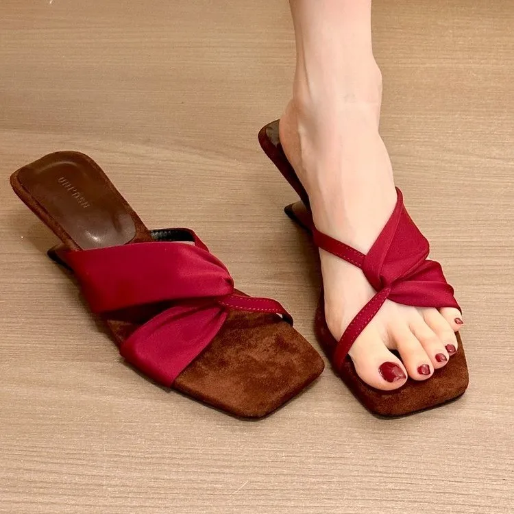 Designer Summer Women Slippers Concise Open Toe Low Heel Slide Ladies Outdoor Dress Sandalias