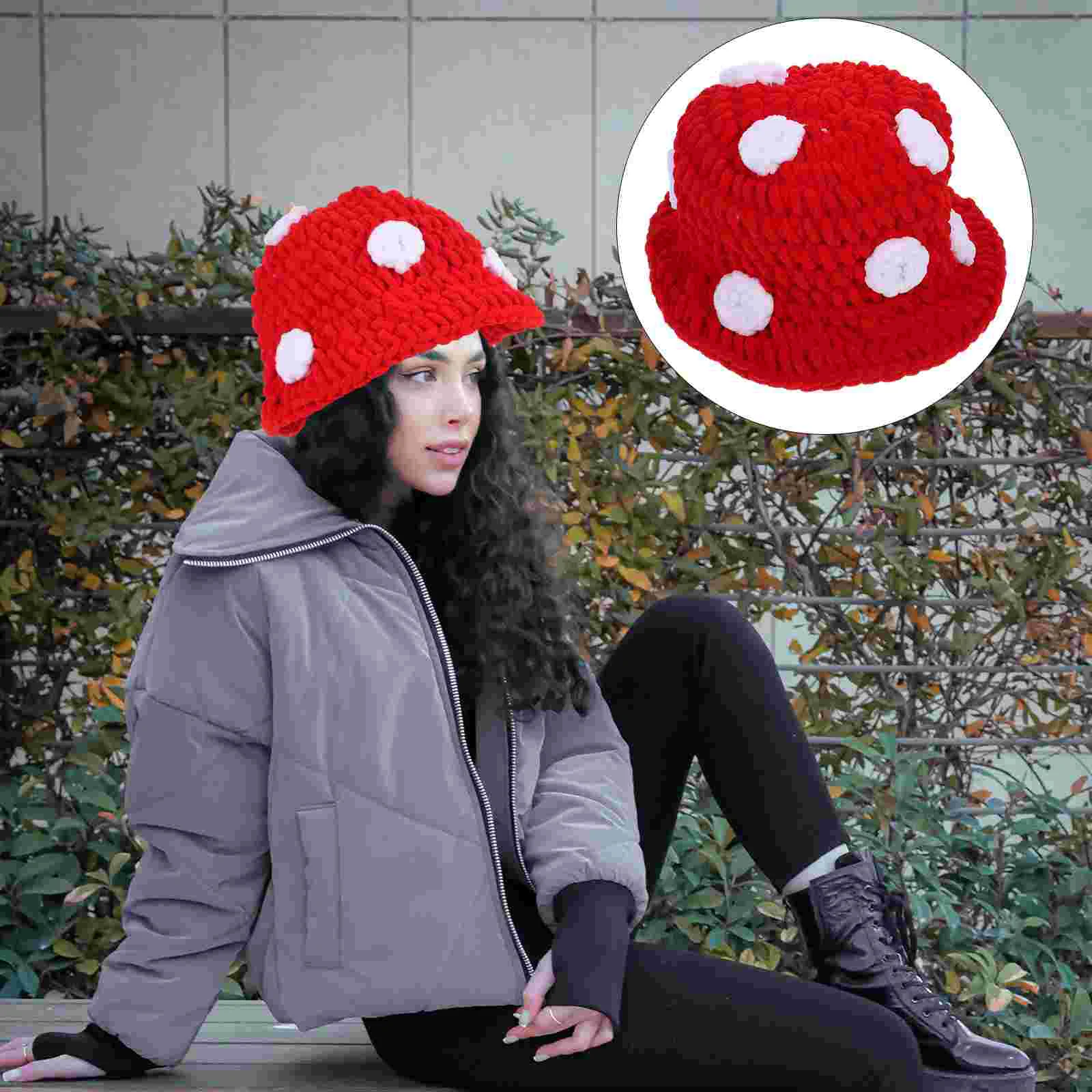 

Mushroom Hat Hats Party Knitting Knitted Thick Velvet Thread Men Women Outdoor Fashionable Miss Comfortable Wearing