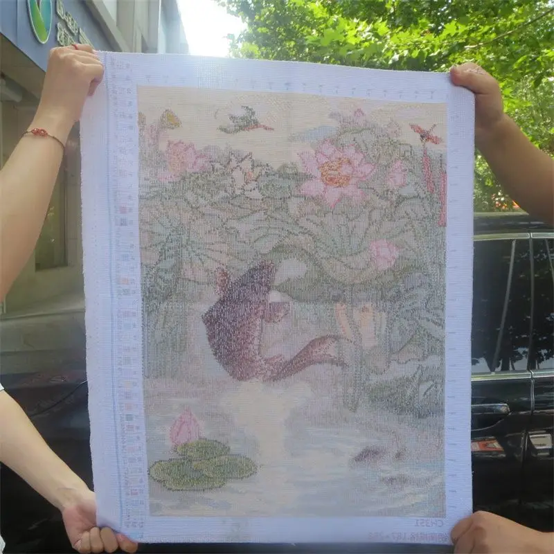 수제 십자가 자수 2023 마감, 연꽃 연못 물고기 조이, 금붕어 그림, 거실 및 침실 장식, 신제품