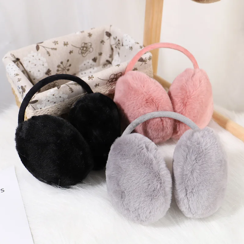Warm Earmuffs Winter Girl Fluffy Fold Burger Shape Children Headphone Soft Cashmere Solid Cute Fake Fur Earlap