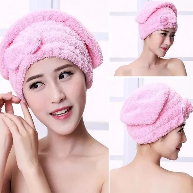 Women Hair Cap Microfibre Quick Hair Drying Bath Spa Bowknot Cap Wrap Towel Hat for Bath Bathroom AccessoriesShower