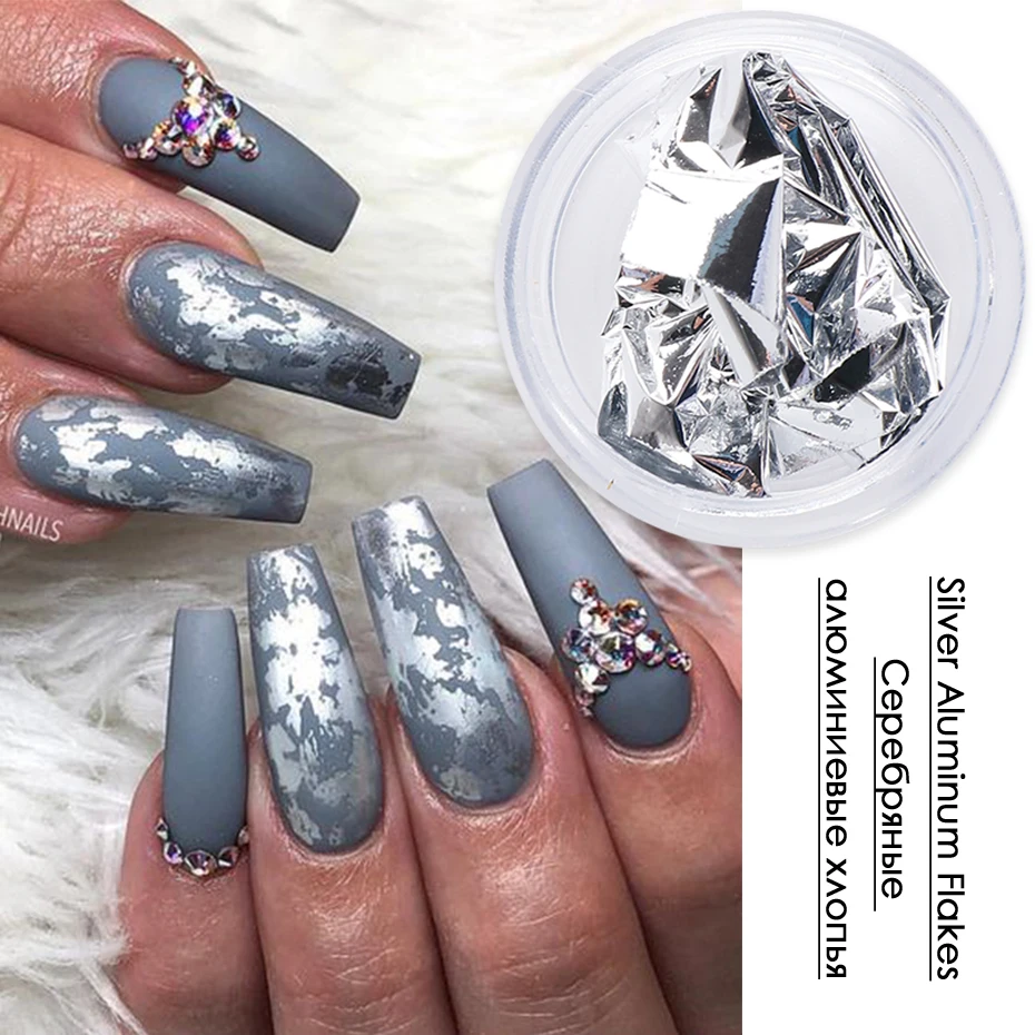 1 Box Gold Glitter Flakes Irregular Aluminum Foil Sequins Nails Chrome Powder Winter Manicure Nail Art Decorations LY1858-1 nail glitter