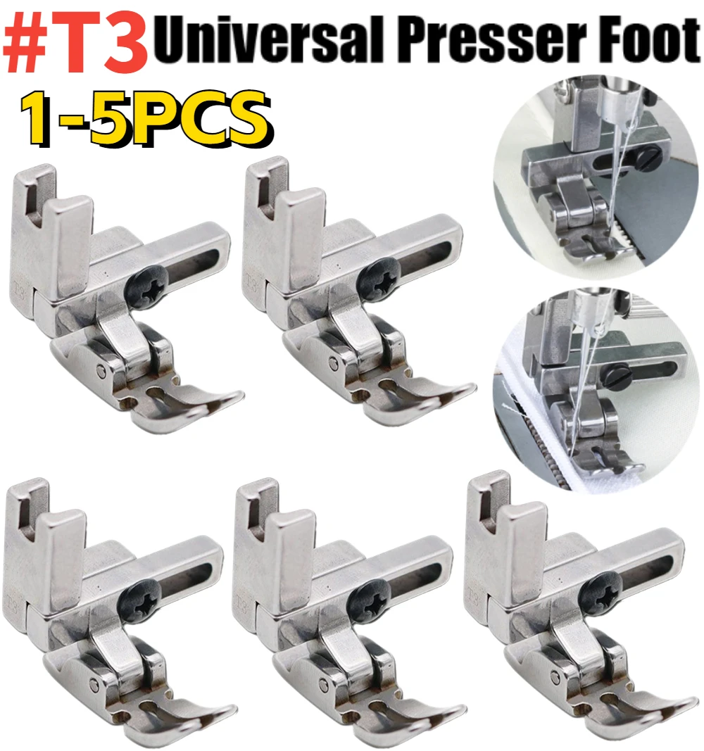 

1-5PCS Universal Foot #T3 Adjustable Cording/Regular/Zipper Presser Foot For 1-Needle Lockstitch Industrial Sewing Machine Acces