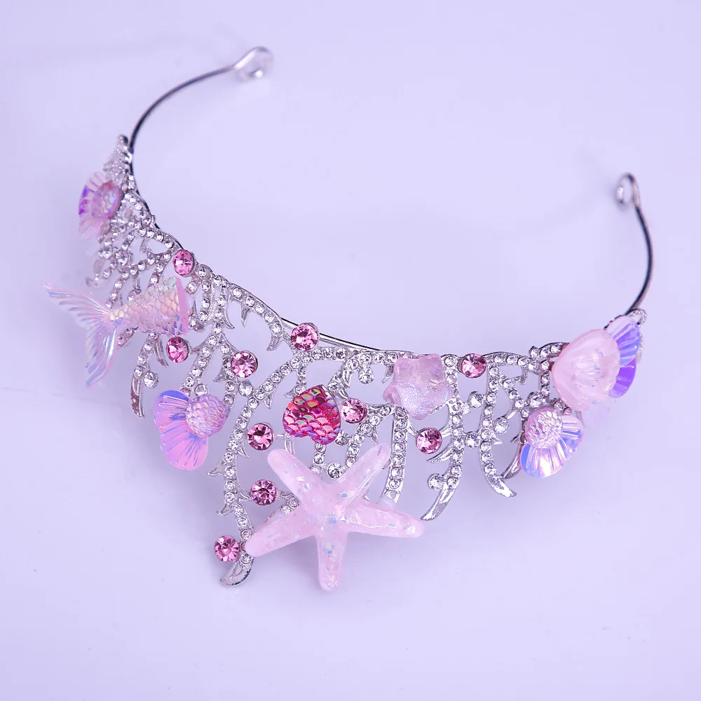 DIEZI Princess Korean Pink Blue Crystal Starfish Crown Women Girls Birthday Wedding Bride Queen Bridal Tiaras Hair Headbands jewelry accessories hair accessory hair headdress bridal headwear hair band crown