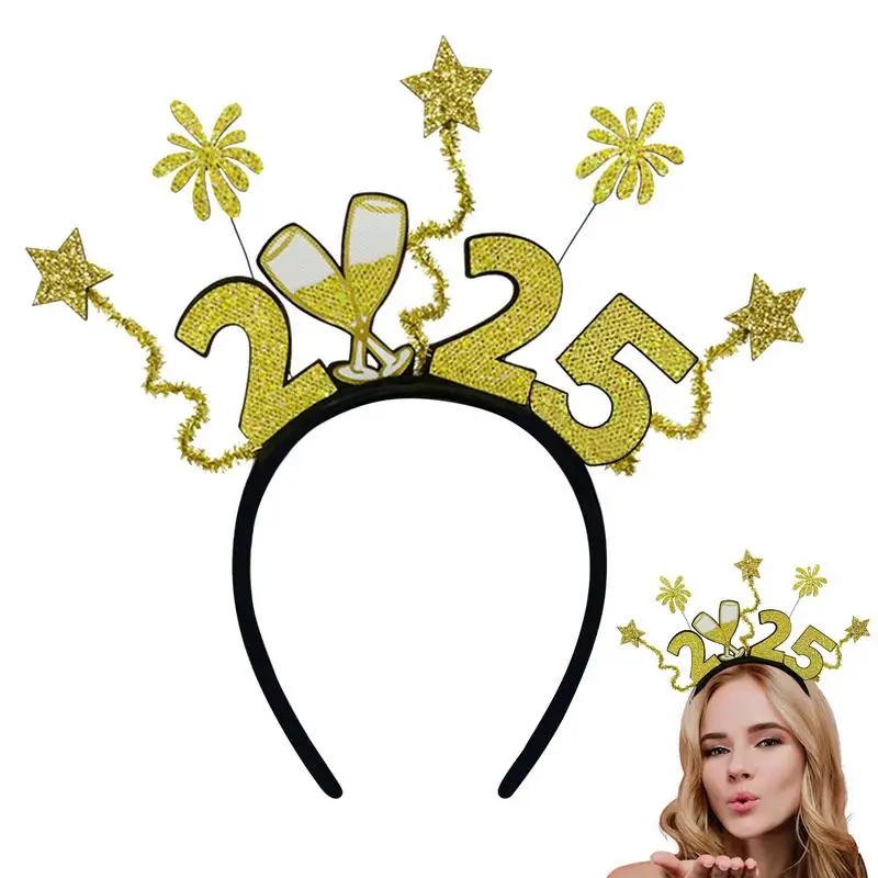 New Year Headband Golden Glitter Sequins Letter Hairbands Photo Props Festival Headpiece Parties Headband for Holiday