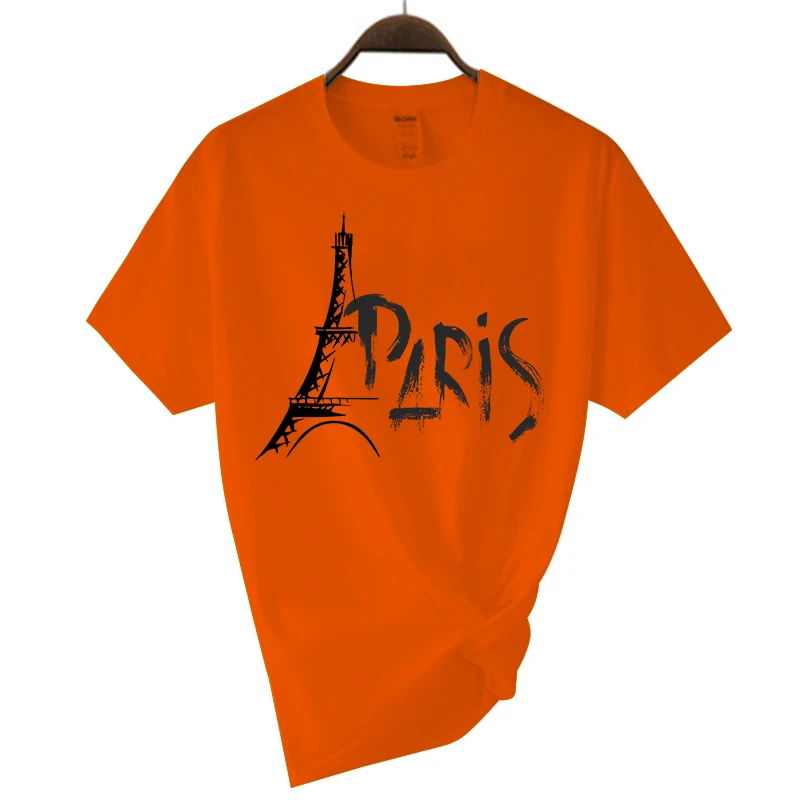 Camiseta de algodón con cuello redondo y Torre Eiffel romántica de París para hombre y mujer, marca unisex, camiseta informal de manga corta diseñada para verano_voghion.com