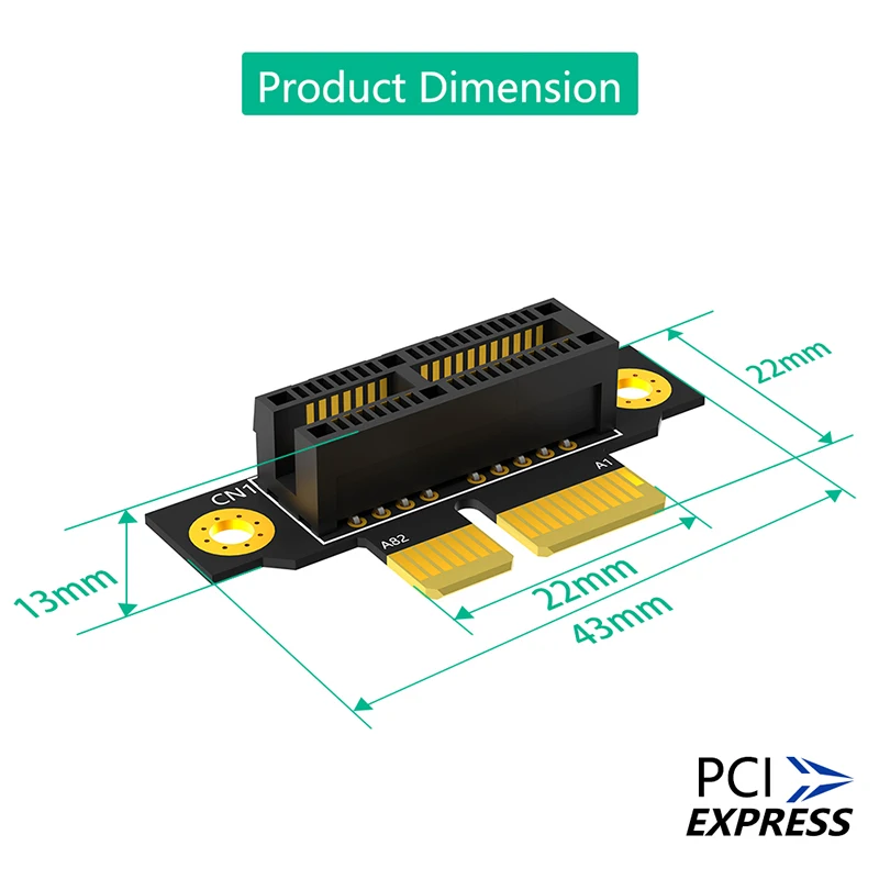 PCIE X1 3.0 90 도 역방향 수-암 라이저 카드, PCI 익스프레스 1X 에서 1X 변환기 어댑터 라이저 보드, 1U 서버 PC용, 20mm