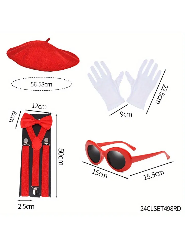 PESENAR Mime Artist Accessories 6Pcs with Beret Hat Suspender Scarf Gloves Face Paint Socks for Halloween mime Costume cosplay hats game cosplay props animal costume set disco hip hop costume set lolita gloves anime cosplay socks cosplay scarf cowl anime gloves