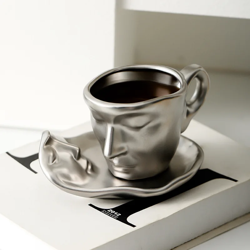 

Porcelain Cup for Couple, Creative Face Shape, Tray Spoon, Ceramic Mug, Artistic Kiss, Coffee, Office Cup, Wedding Gifts