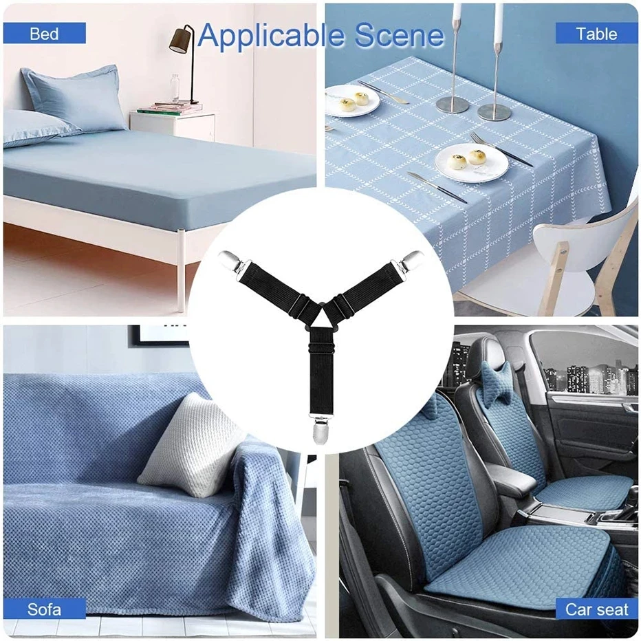 3 Clips Bed Corner Holder Bed Sheet Fasteners Mattress Cover Clips Heavy Duty Bedding Sheets Elastic Straps Adjustable bed sheet holder,bed sheet clips,sheet clips
