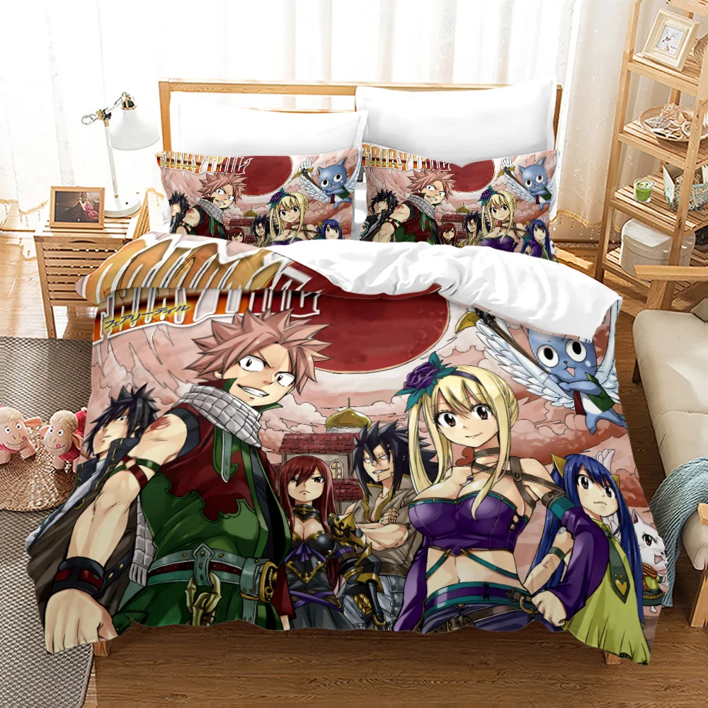 Fairy Tail Bedding Set Single Twin Full Queen King Size Kawaii Anime Bed Set Aldult Kid Bedroom Duvetcover Sets 3D Print 015 