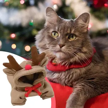 Reindeer Dog Hoodie Funny Pet Elk Cosplay Costume Winter Warm Jumpsuit Outfit For Small Dogs Cats Cold Weather Sweatshirt For 3