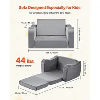 2in1 Kids Sofa, Foldable Toddler Couch with Armrests, Made of 28D Sponge amp Short Pile, Convertible Toddler Chair to Lounger, 3