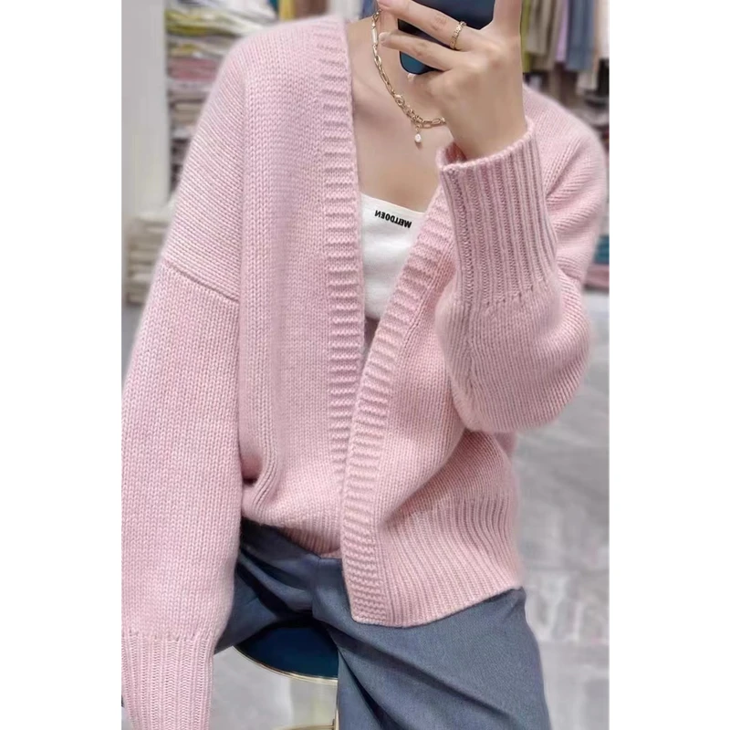 

2023 Autumn/Winter New Pure Cashmere Cardigan Women's Large Loose Lazy Wool Knit Coat Sweater