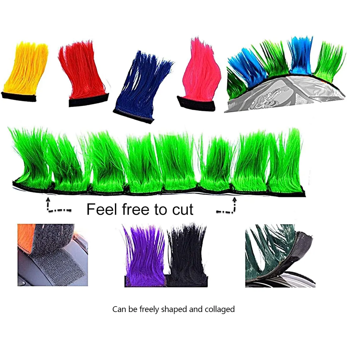 Perruque Mohawk Synthétique Pour Casque De Moto - Vert - Adhésif Crochets & Boucles - Pour Personnalisation Style Décalé - 6