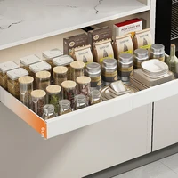 ครัวเรือนโลหะสีขาวปรับดึงตู้ครัว Mesa สไลด์เครื่องเทศบนโต๊ะอาหารลิ้นชักองค์กรตะกร้า 6