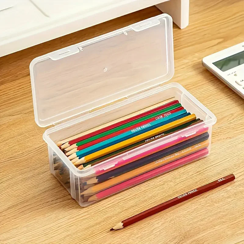 Large Clear Plastic Storage Boxes with Hinged Lids for Pens Pencils Crafts Back To School Office Organizer 1Pc