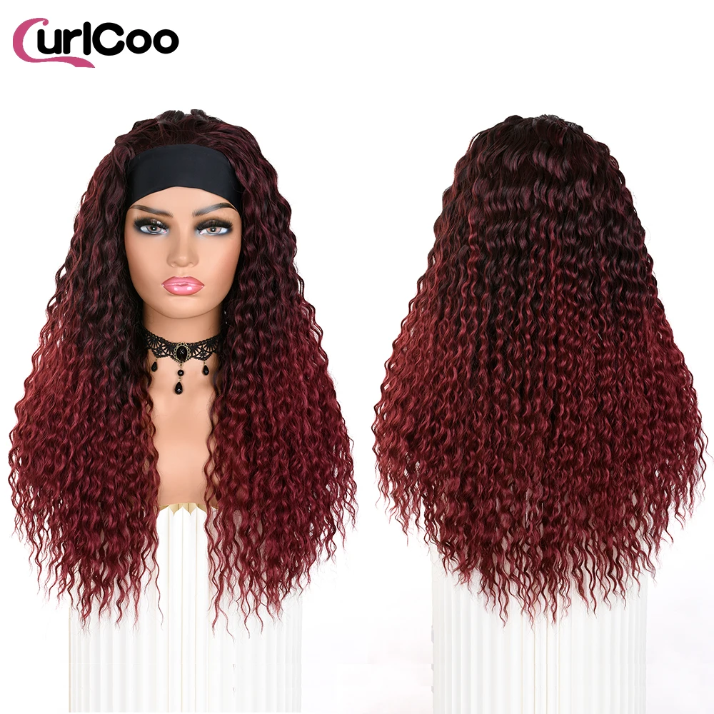 Curly Headband Synthetic Wigs for Black Women Water Curly Headband Honey Blonde Wig Glueless Machine Made Hair Scarf Wig