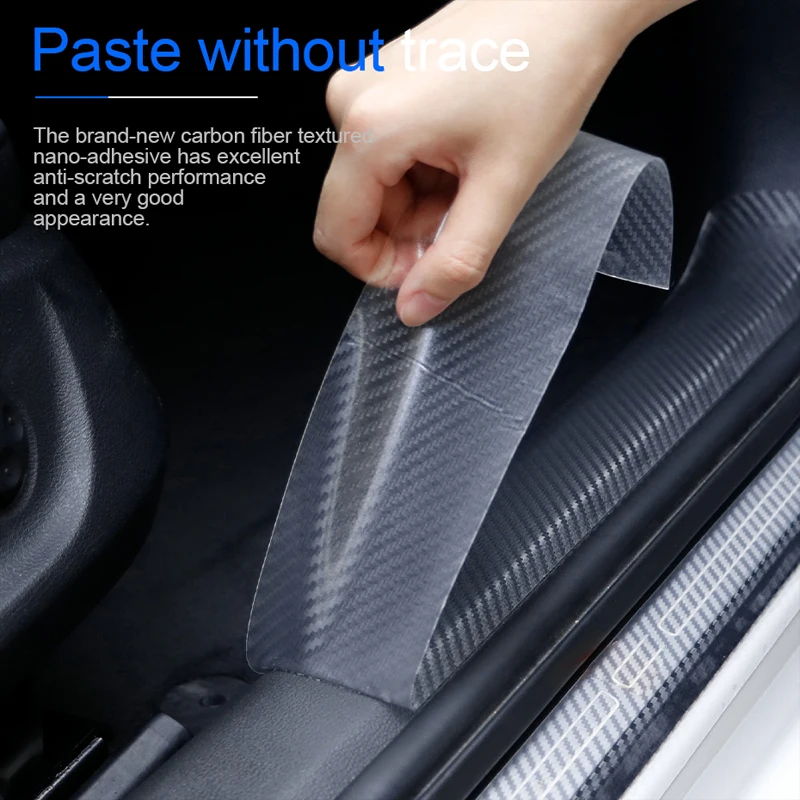 Car Threshold Protector SEAMETAL 3D Carbon Fiber Car Protective Film Door Threshold Protector Anti Scratch Stick Edge Guard Wear Resistant Waterproof