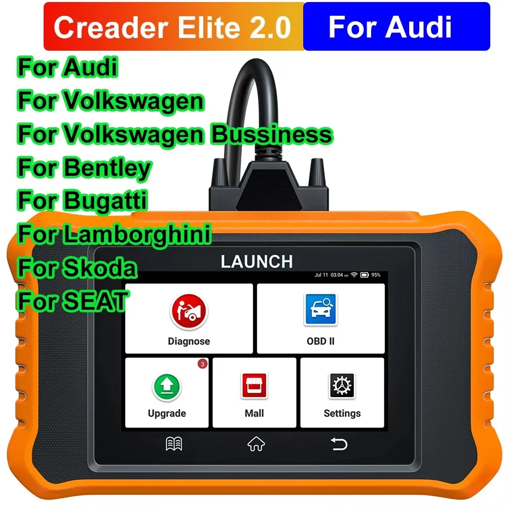 LAUNCH X431 Creader Elite 2.0 OBD2 Diagnostic Device for VW/for Skoda,Full System Two-Way Scanner, 50 Reset Function, ECU Encoding Car VIN