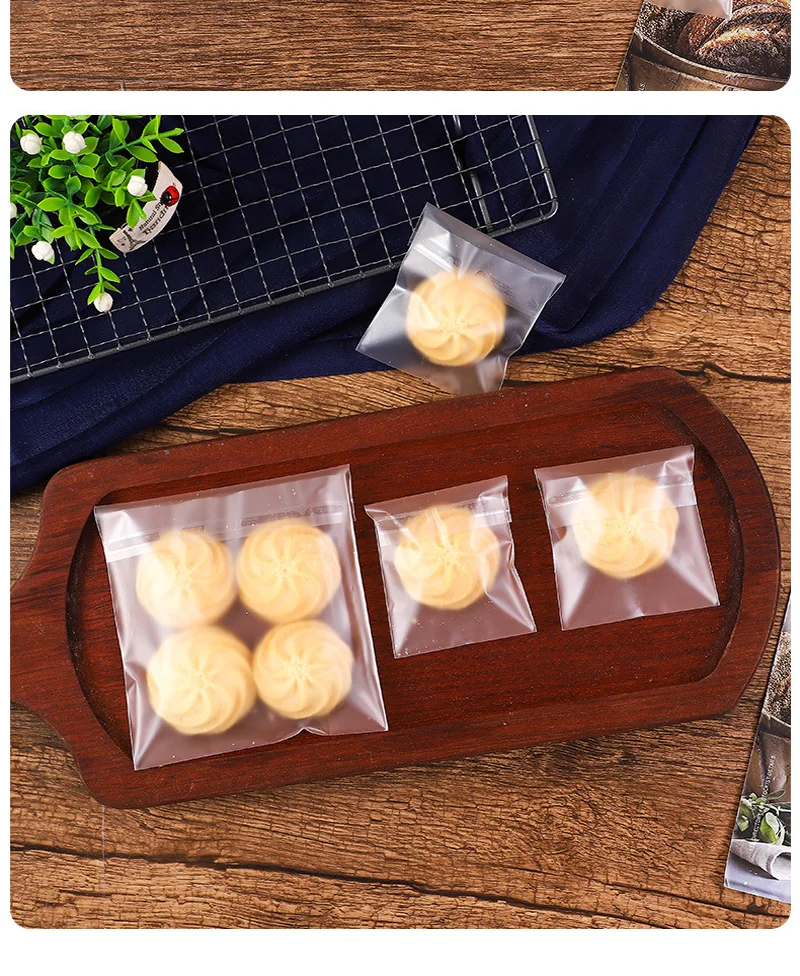 100 Stück selbst klebende gefrostete Beutel Backen Kekse Nüsse transparente Verpackung Taschen Hochzeits feier Süßigkeiten Geschenk beutel – Detail 6
