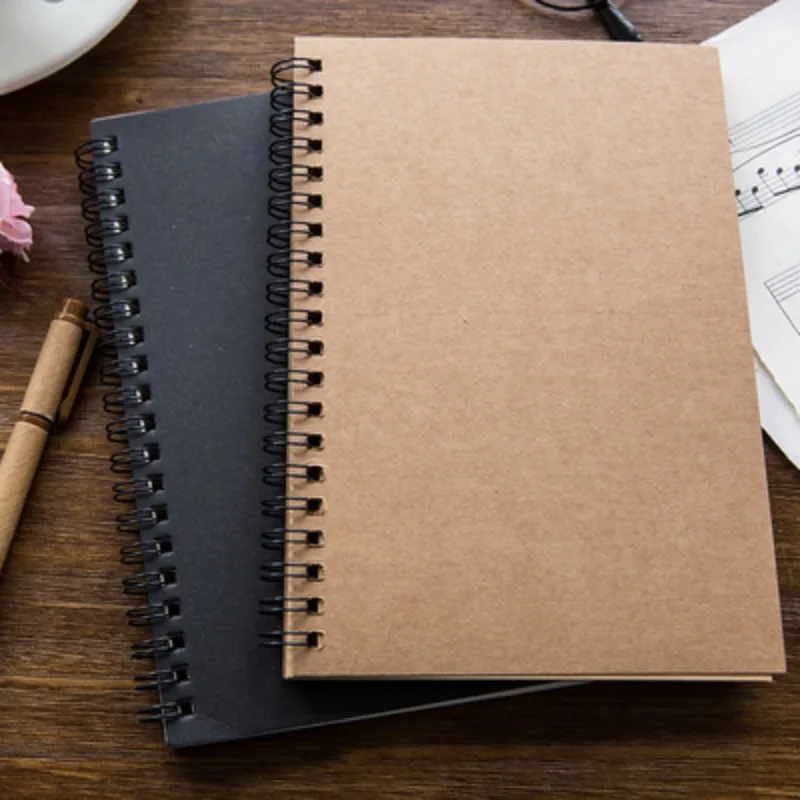 

Retro Style Kraft Paper Double Coil Ring Spiral Notebook Sketchbook Diary Paper Writing Pads Notepad Student School Supplies