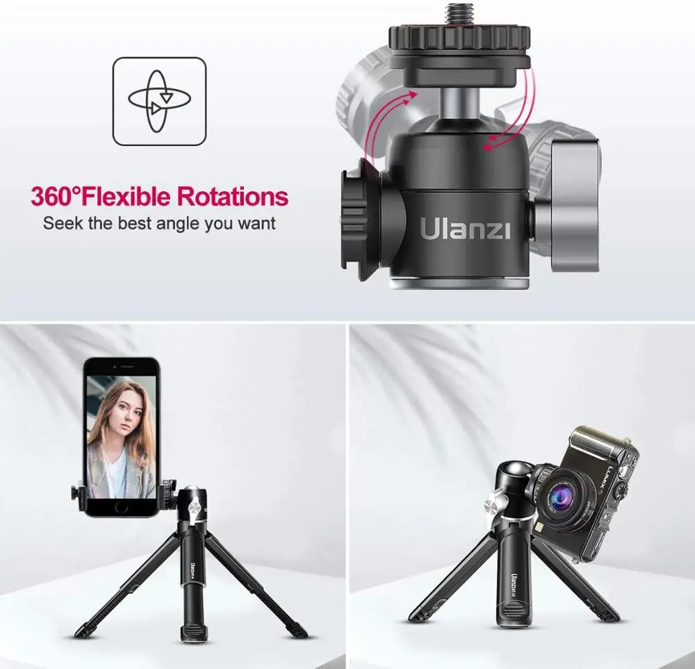 Ulanzi U-Vlog lite Mini Tripod with 360° Ball Head & Cold Shoe Selfie Stick Tabletop Tripod for Camera iPhone Android Phone DSLR