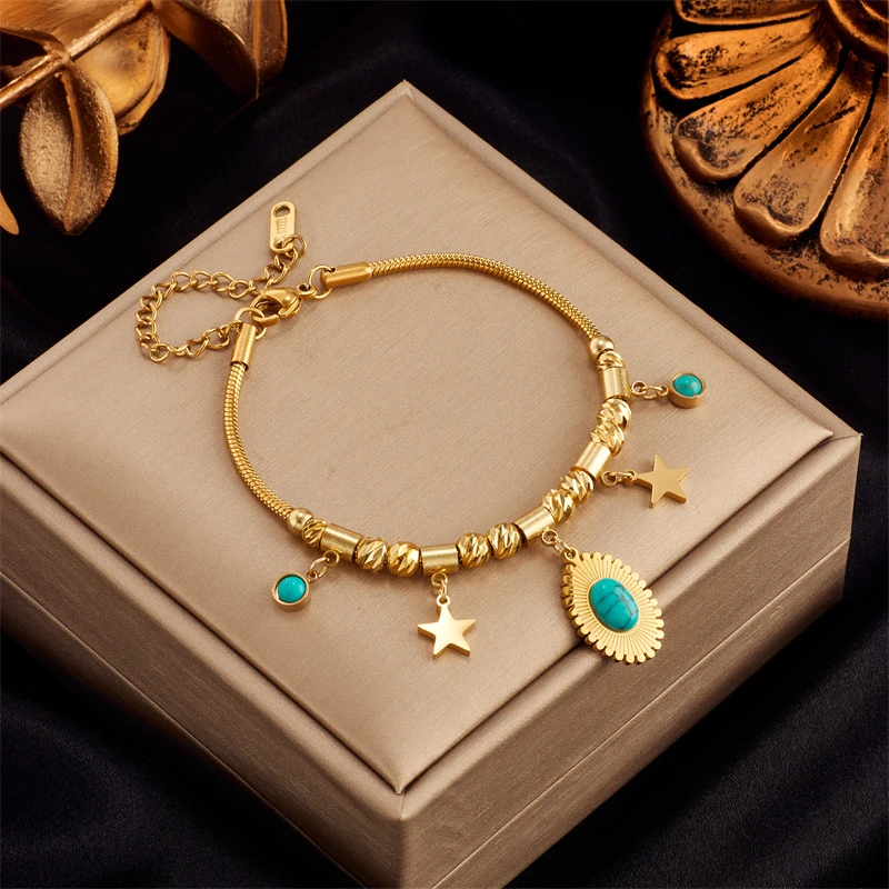 MEYRROYU 316 Stainless Steel Green Stone Butterfly Tassel Multilayer Snake Chain Bracelet for Women Wedding Jewelry Beach брелок