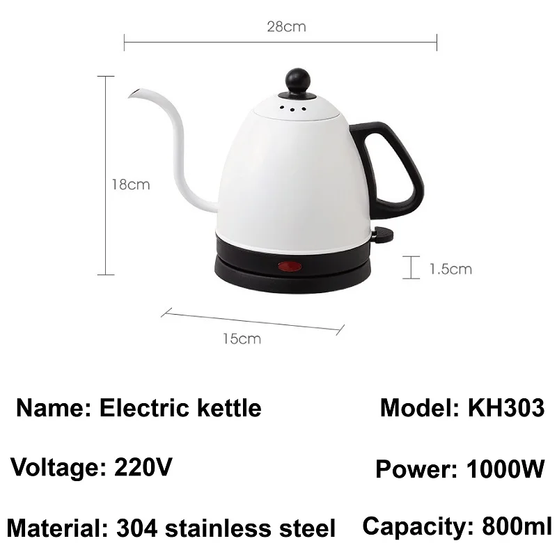 1000W Electric Kettle Household Coffee Pot Teapot 304 Stainless Steel Quick Kettle Kitchen Tool Automatic Power Off 800ml 6