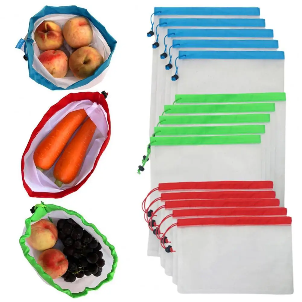 15pcs Washable Mesh Produce Bag Seethrough Polyester Preserve