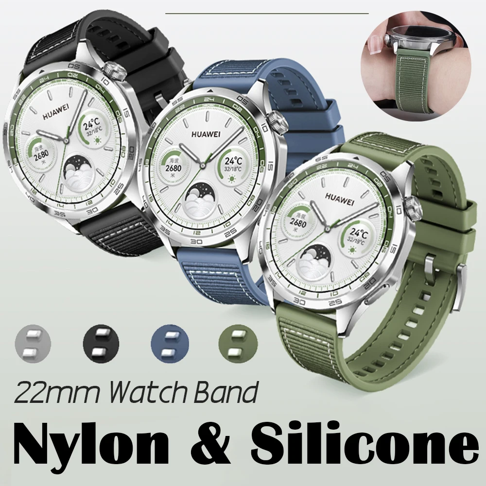 Universal 22mm Nylon+Silicone Sports Watch Strap Bracelet