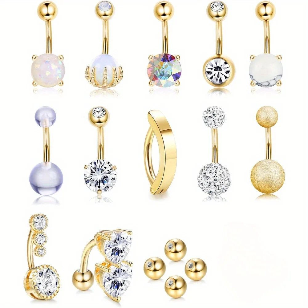 

DOLOTTA 1Pcs Surgical Steel 14G Belly Button Rings Bar Clicker for Women Simple Belly Piercings Short Navel Rings CZ Belly Rings