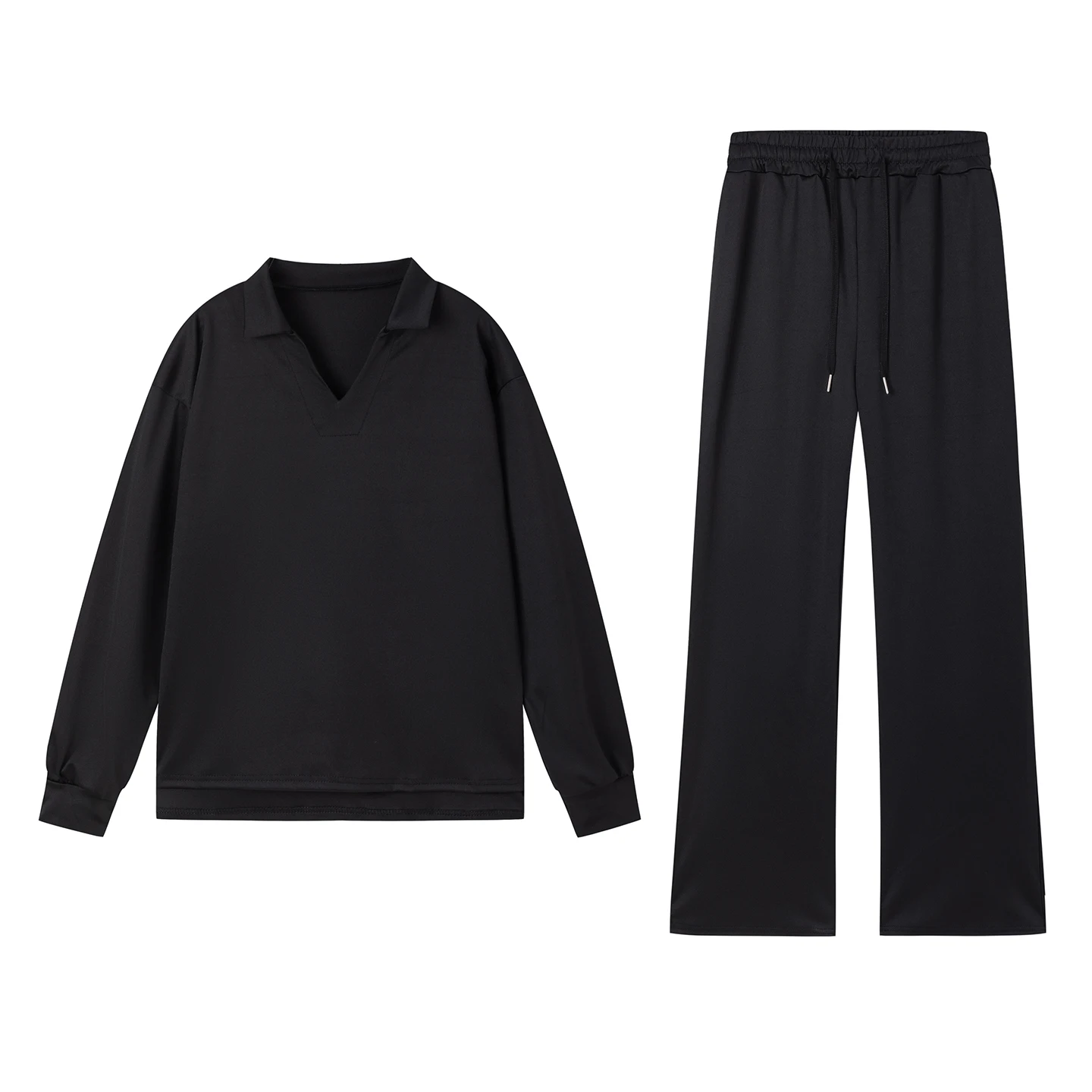 2025 European and American Autumn and Winter New Fashion Casual Women's Long Sleeved Drawstring Solid Color Commuting Pants Set 6