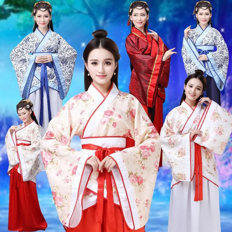 

Women Asian Hanfu Dress Chinese Tang Dynasty Performance Costume Flower Embroidery Stage Outfit Ancient Fairy Classic Dance