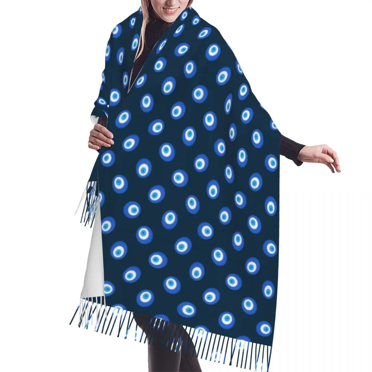 

Turkey Evil Eye Symbol Pattern Scarf Wrap for Women Long Winter Fall Warm Tassel Shawl Unisex Fashion Versatile Female Scarves