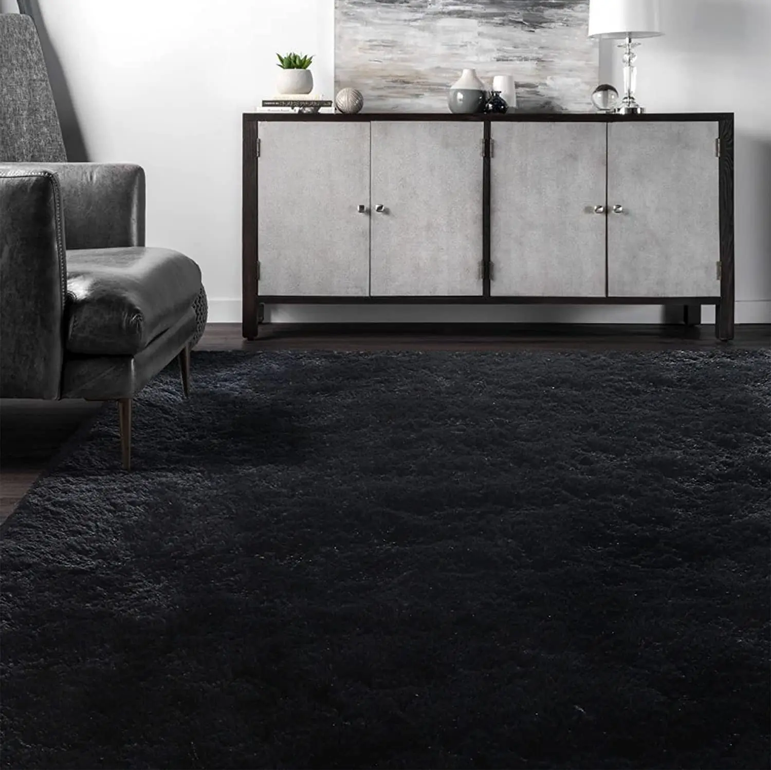 Black Area Rugs for Bedroom Plush Furry Shag Rug Indoor Modern Plush Area Rugs for Living Room Home Decor Floor Carpet Shag