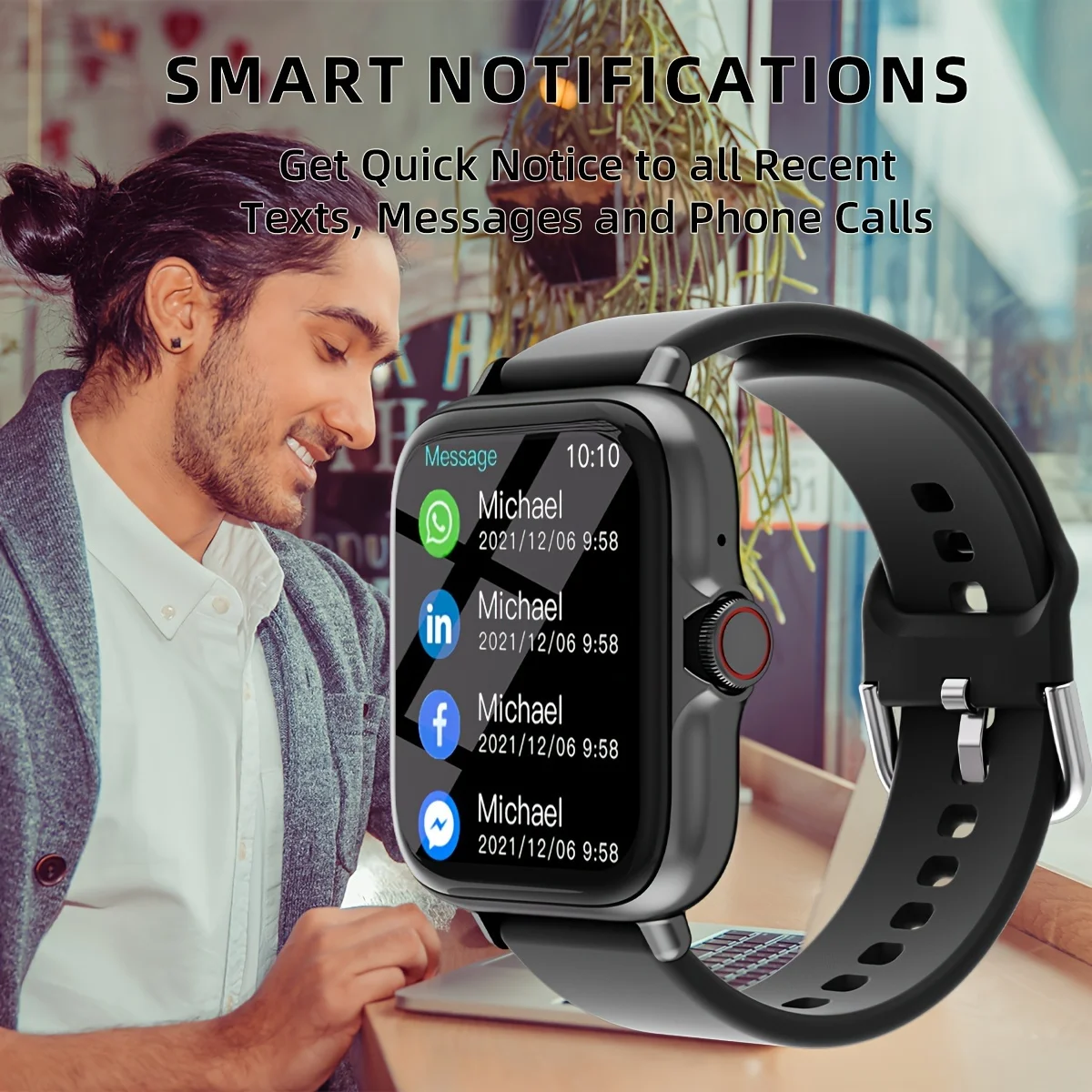 Waterproof Smart Watch, 1.99'' Full Touch Screen Display With Message, Answer Make Call Smartwatch Heart Rate Sleep Monitoring, 5