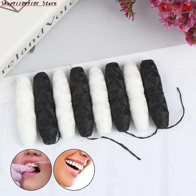 4pcs Eco-Friendly Dental Flosser Oral Hygiene Teeth Cleaning Wax Mint Flavored Bamboo Floss Spool Toothpick dental floss