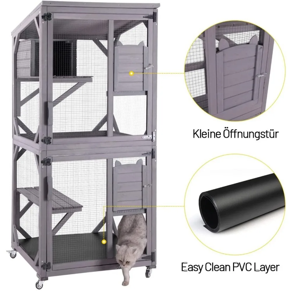 Outdoor Cat Enclosure Large for Multiple Cats, Outdoor Wooden Cat House