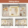Vanity Desk with Sliding Mirror and Lights, Makeup with Glass Top & Charging Station with 5 Drawers & Shelves, Vanity Table 5