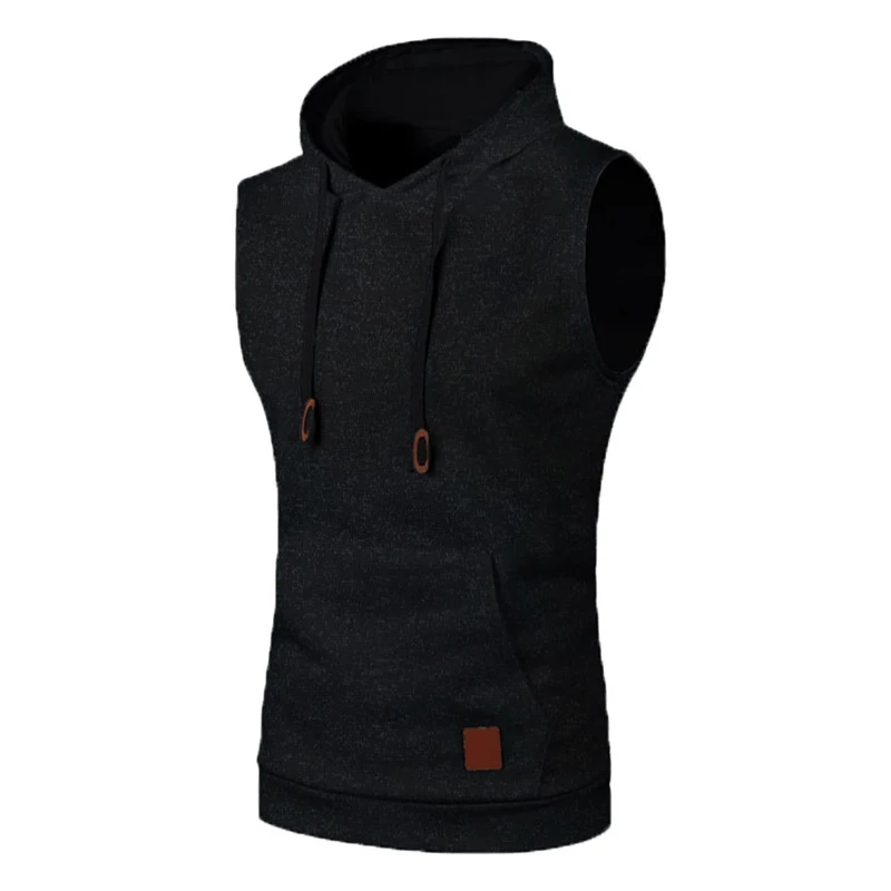 Negro - Sudadera Deportiva sin Mangas con Capucha para Hombre