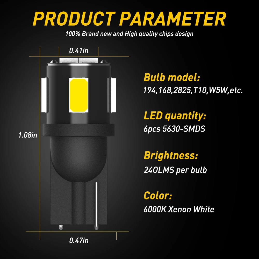AUXITO ڵ ̴ 194 168 LED ׸ , Ʈũ    ¦, ۷ ڽ ,  5630SMD, W5W T10, 12V, 10 